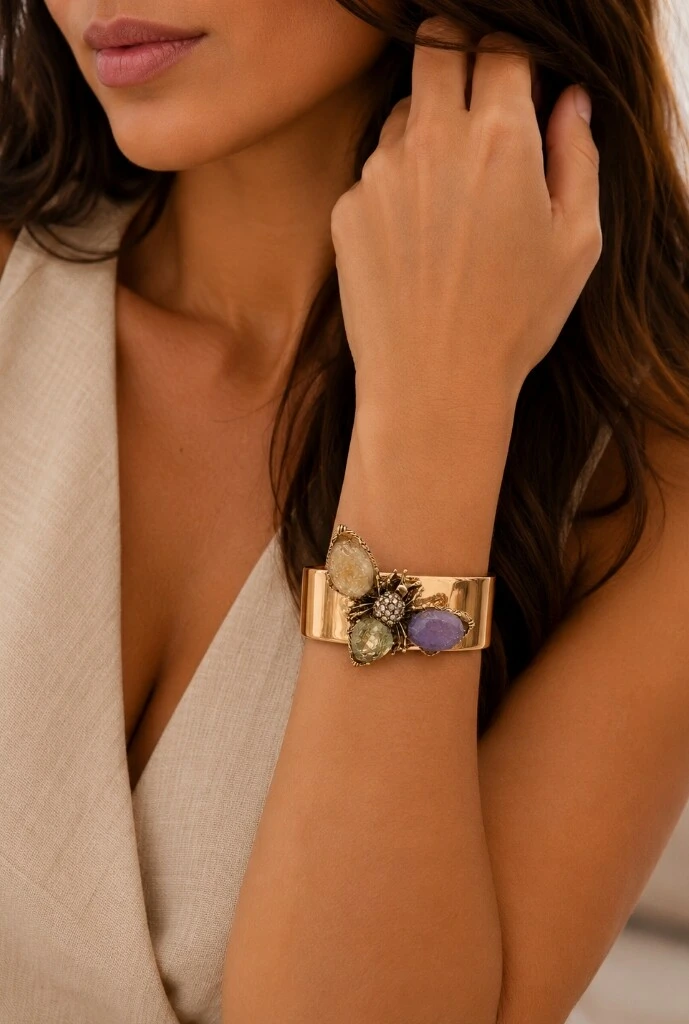 Foto Bracelete Pedras em Banho Ouro