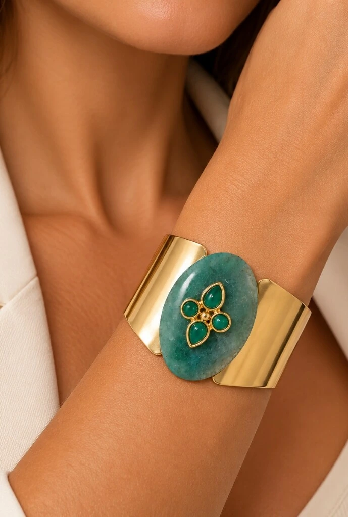 Foto Bracelete Quartzo Azul em Banho Ouro