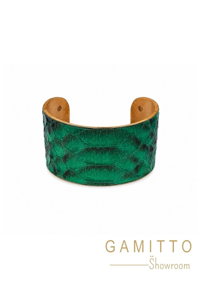 Foto Bracelete Couro Exótico em Banho Ouro