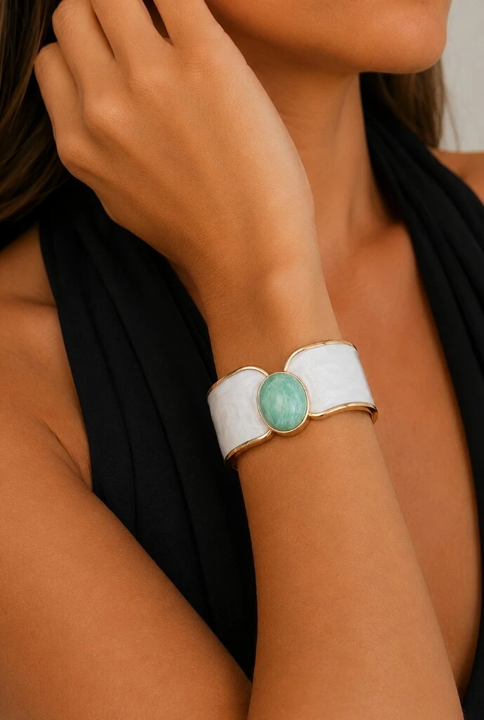 Foto Bracelete Pedra Esmaltado em Banho Ouro