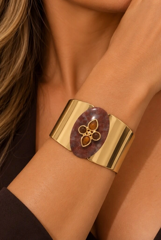 Foto Bracelete Jaspe em Banho Ouro