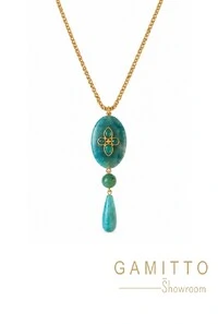 Colar Quartzo Azul em Banho Ouro