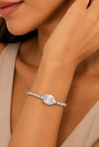 Pulseira Cristais em Banho Prata