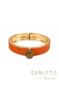 Bracelete Couro Exótico em Banho Ouro