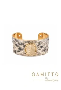 Bracelete Couro Exótico em Banho Ouro