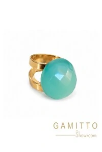Anel Quartzo Azul em Banho Ouro