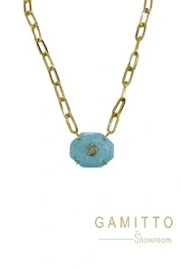 Colar Pedra Natural em Banho Ouro