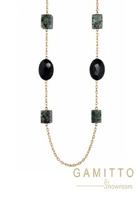 Colar Longo Pedras em Banho Ouro