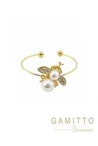 Bracelete Cristais e Pérolas em Banho Ouro