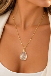 Colar Cristal em Banho Ouro