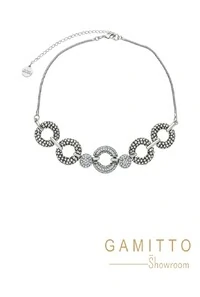 Colar Cristais em Banho Prata Vintage