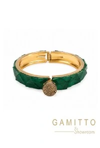 Bracelete Couro Exótico em Banho Ouro