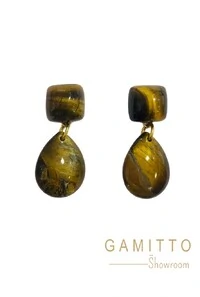 Brinco Olho de Tigre em Banho Ouro