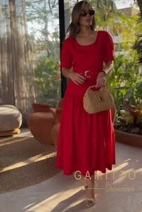 Vestido em Linho Franzido