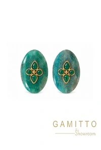 Brinco Quartzo Azul em Banho Ouro