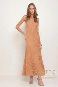 Vestido Longo Unilateral com Franjas