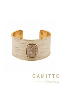 Bracelete Couro Exótico em Banho Ouro