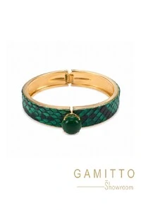 Bracelete Couro Exótico em Banho Ouro