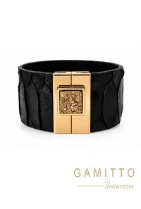 Bracelete Couro com Drusa em Banho Ouro