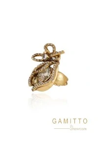 Anel Cristais em Banho Ouro Vintage