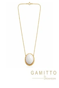 Colar Quartzo Branco em Banho Ouro