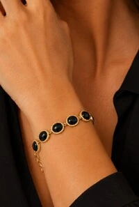 Pulseira Ônix em Banho Ouro