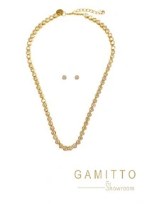 Kit Colar e Brinco Cristais em Banho Ouro