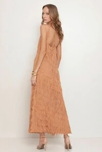 Vestido Longo Unilateral com Franjas