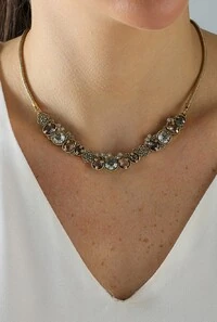 Colar Cristais em Banho Ouro Vintage