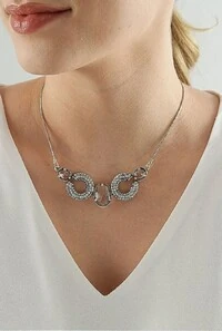 Colar Cristais em Banho Prata Vintage