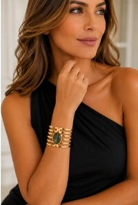 Bracelete Esmeralda em Banho Ouro
