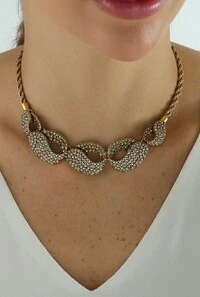 Colar Cristais em Banho Ouro Vintage