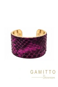 Bracelete Couro Exótico em Banho Ouro