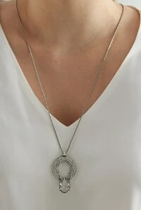 Colar Cristais em Banho Prata Vintage