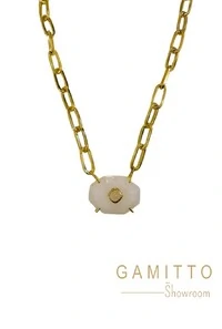 Colar Pedra Natural em Banho Ouro