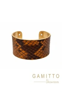 Bracelete Couro Exótico em Banho Ouro