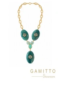 Colar Quartzo Azul em Banho Ouro