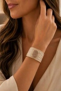 Bracelete Couro Exótico em Banho Ouro