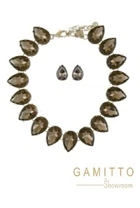 Kit Colar Cristais em Banho Prata