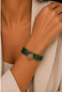 Bracelete Couro Exótico em Banho Ouro