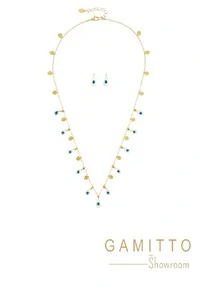 Kit Colar e Brinco Olho Grego em Banho Ouro