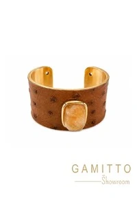 Bracelete Couro Exótico em Banho Ouro