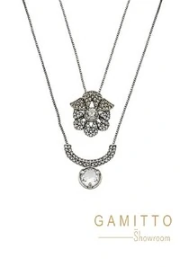 Kit Colar Cristais em Banho Prata Vintage