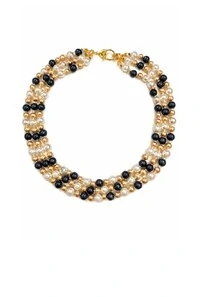 Colar Pérolas Três Voltas em Banho Ouro