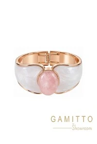 Bracelete Quartzo Rosa em Banho Ouro