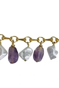 Pulseira Ametista e Pérolas em Banho Ouro