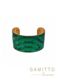 Bracelete Couro Exótico em Banho Ouro