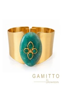 Bracelete Quartzo Azul em Banho Ouro