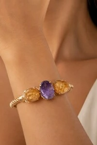 Bracelete Pedra Natural em Banho Ouro