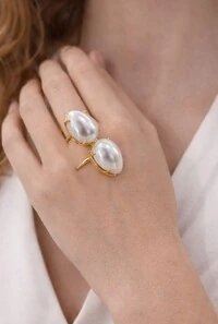 Anel Pérolas em Banho Ouro